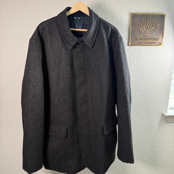 Men's Brooks Brothers Gray Wool Blend Button and Zip Front Overcoat Size XXL - Picture 2 of 11